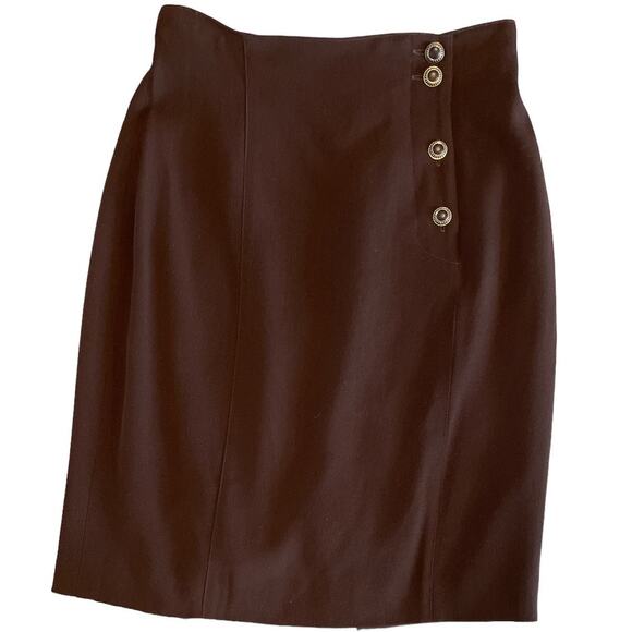 KL by Karl Lagerfeld 90s Brown Wool Blend Pencil Skirt 8 - Picture 1 of 7